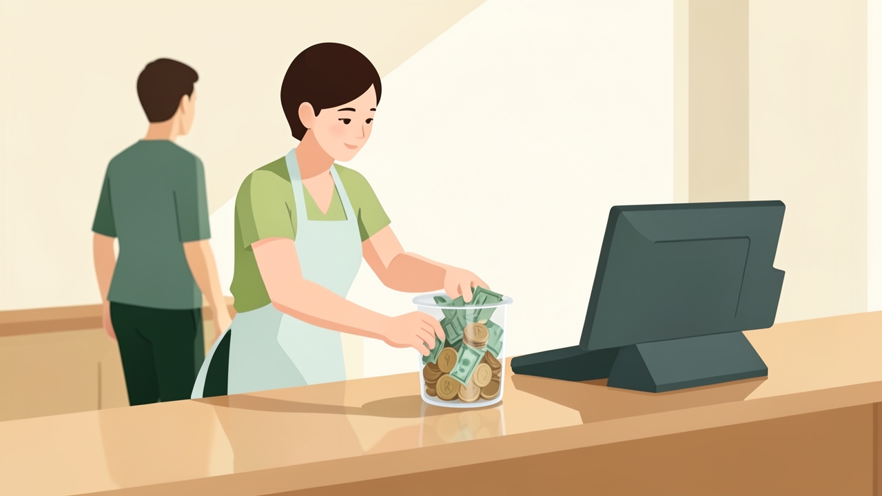 Server with a tip jar illustrating whether tips are taxable in 2026