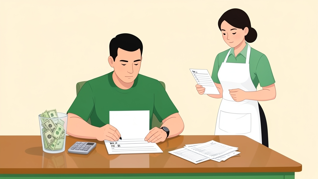 Restaurant employer reviewing a W-2 form to avoid W-2 Box 14b mistakes with tipped income.