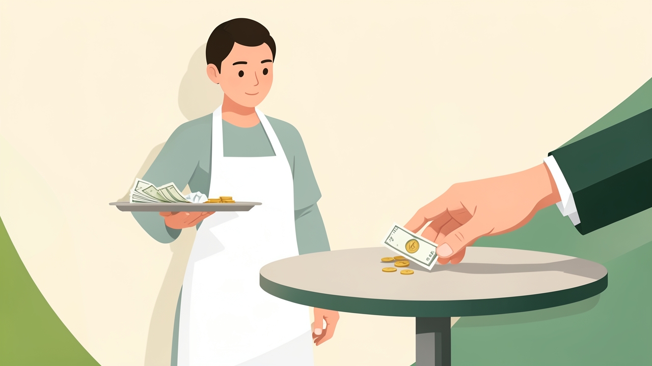 Server receiving a tip at a restaurant table, illustrating whether servers pay taxes on tips.