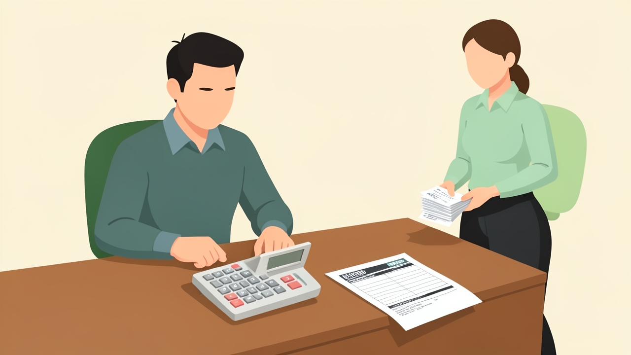 Restaurant owner calculating the FICA tip credit with tax forms and tip receipts