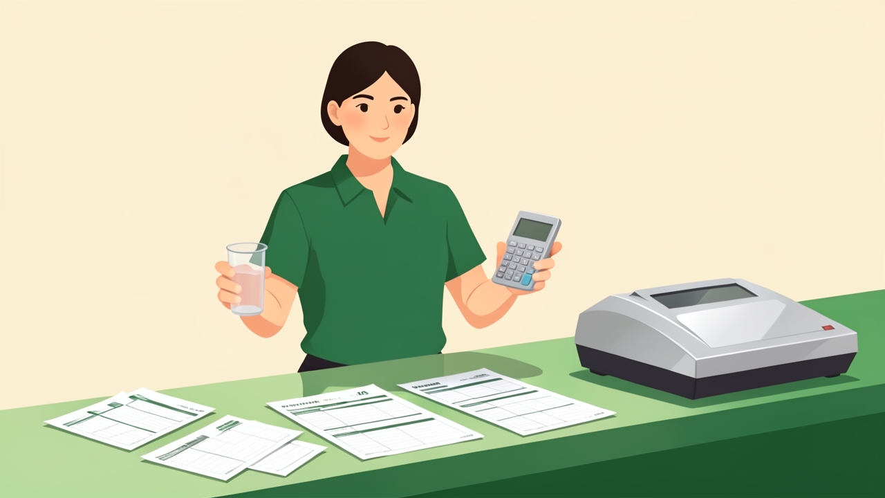 Server with calculator and tip jar illustrating how much are tips taxed in California