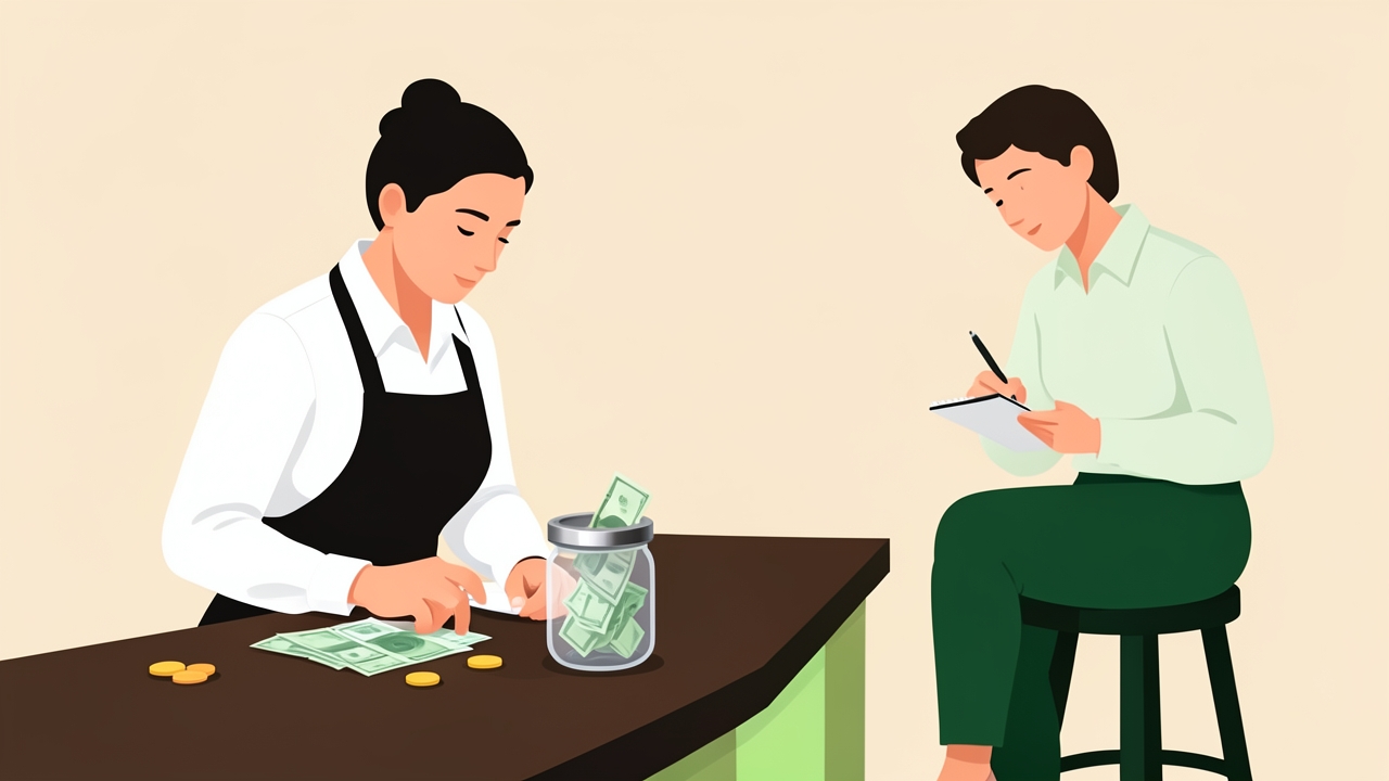Server counting tips at a restaurant, illustrating how the IRS taxes tipped worker income.