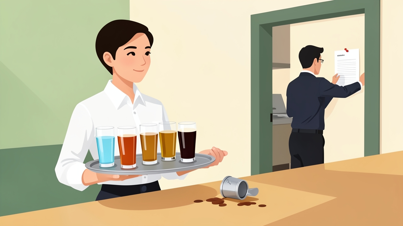 A server and manager in a restaurant, illustrating states no tip credit wage rules.