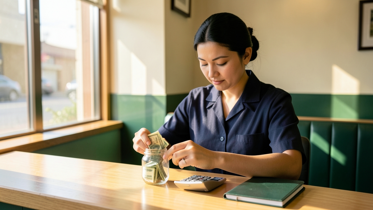 Server counting tips at a diner counter, illustrating when are tips not taxed anymore under the 2025 rule.